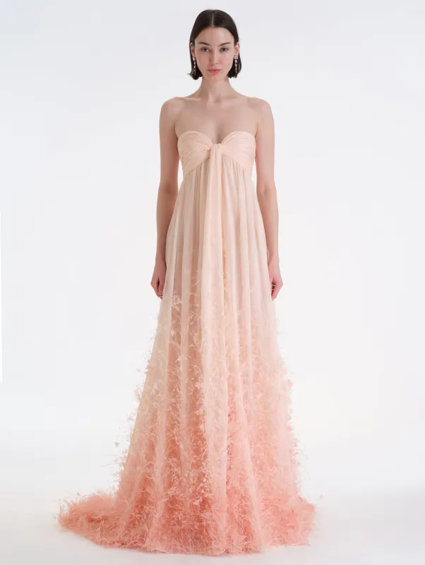 Ombré Feather Embroidered Silk Chiffon Gown made by Oscar de la Renta