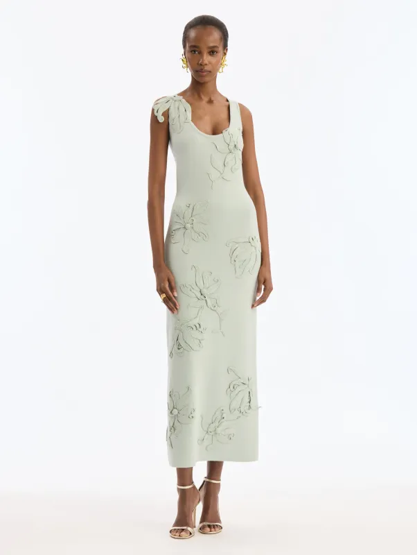 Hibiscus Embroidered Knit Pencil Dress made by Oscar de la Renta