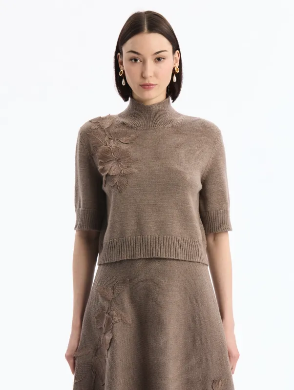 Hibiscus Embroidered Knit Pullover sold by Oscar de la Renta