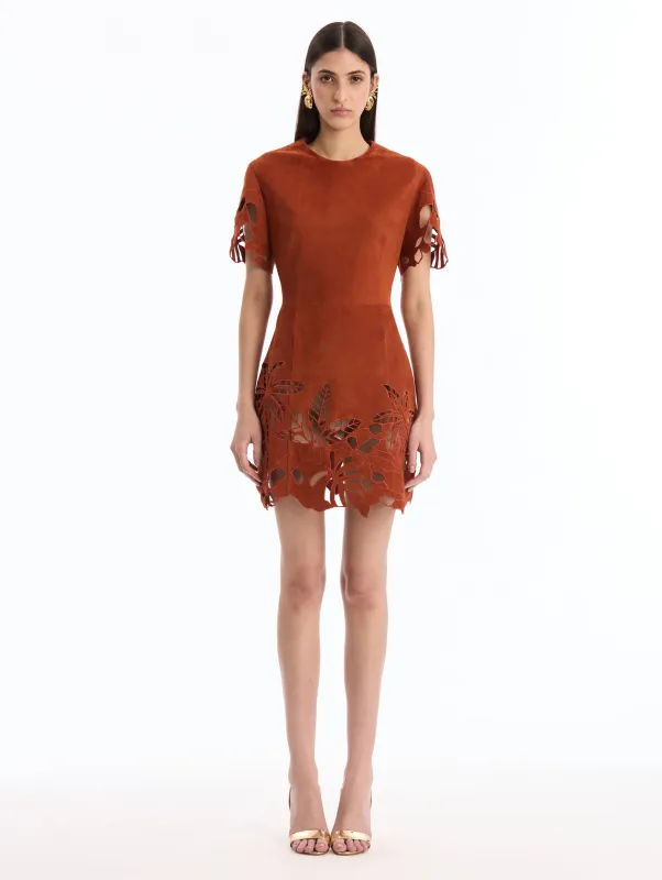 Palm Tree Threadwork Cutout Suede Dress sold by Oscar de la Renta