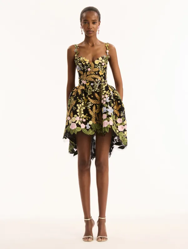 Dominican Mixed-Floral Guipure Cocktail Dress made by Oscar de la Renta