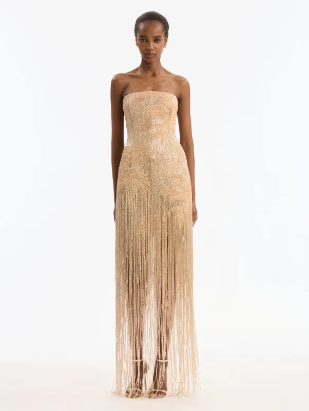 Palm Tree Raffia Fringe Gown made by Oscar de la Renta