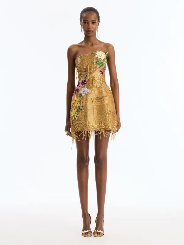 Dominican Mixed-Floral Bugle Bead Dress sold by Oscar de la Renta