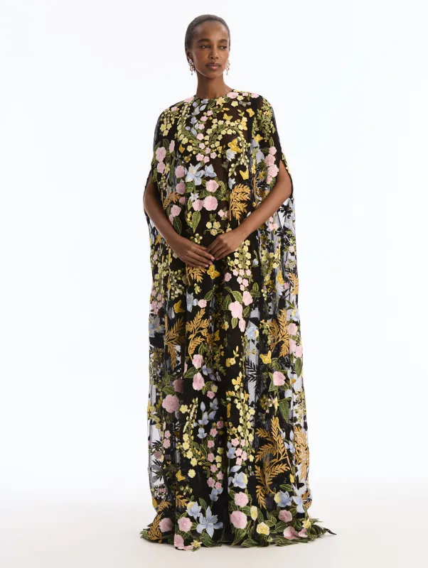 Dominican Mixed-Floral Guipure Caftan made by Oscar de la Renta