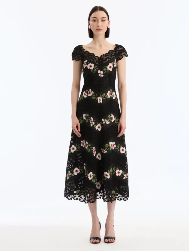 Chiné Hibiscus Striped Faille Dress sold by Oscar de la Renta