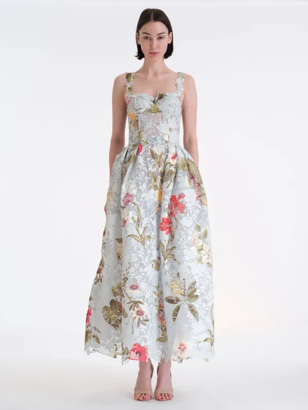 Dominican Mixed-Floral Guipure Dress made by Oscar de la Renta