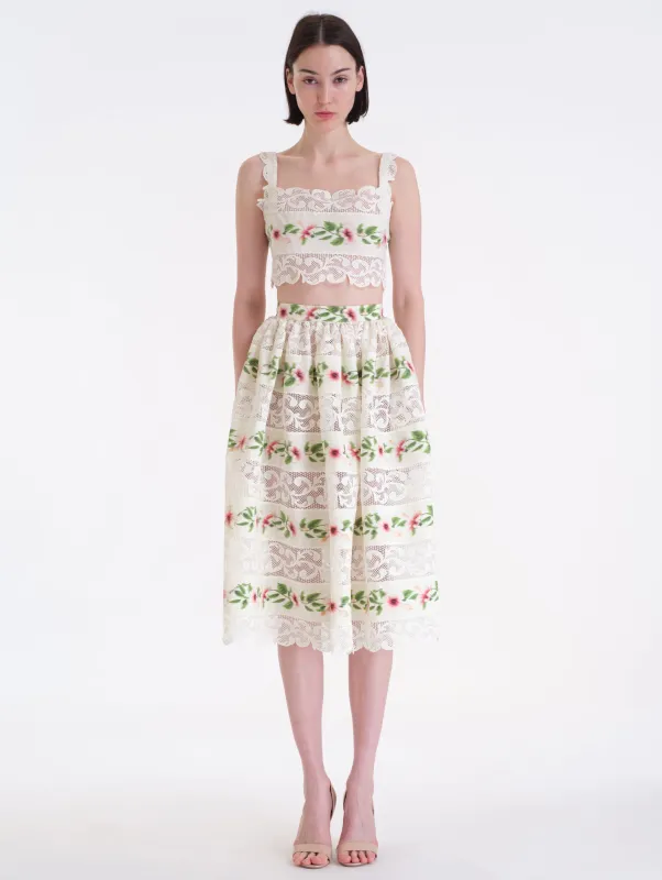 Chiné Hibiscus Striped Cotton Poplin Skirt made by Oscar de la Renta