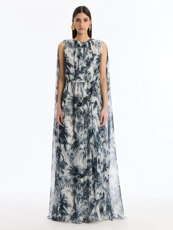 Chiné Palm Leaves Silk Caftan made by Oscar de la Renta