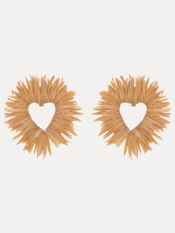 Raffia Heart Earrings sold by Oscar de la Renta