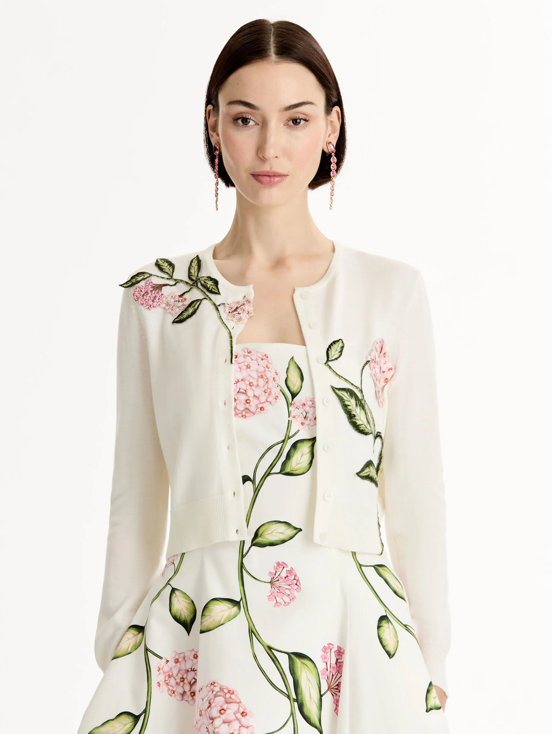 Porcelain Flower Threadwork Cropped Cardigan sold by Oscar de la Renta product image thumbnail 2