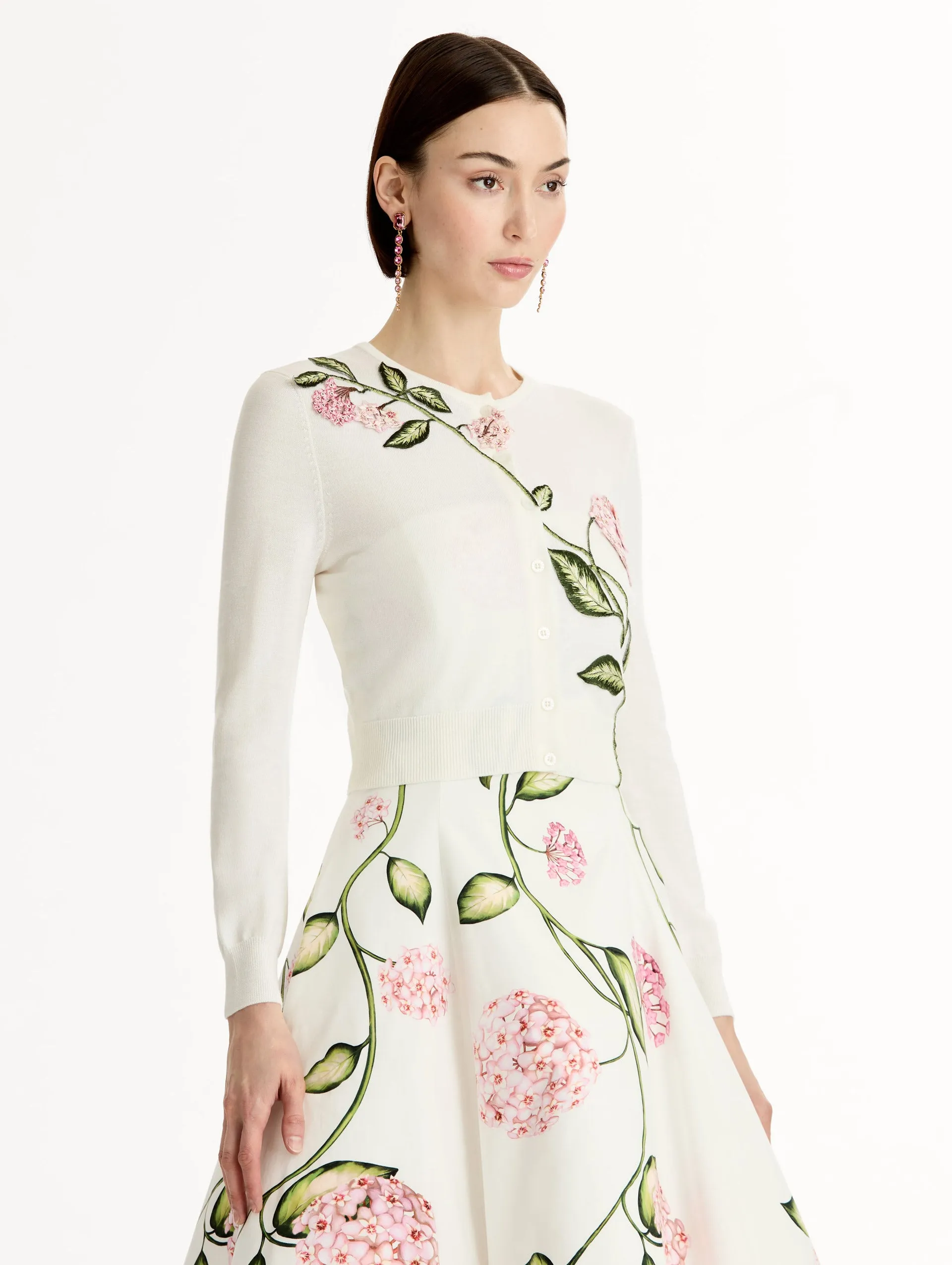 Porcelain Flower Threadwork Cropped Cardigan sold by Oscar de la Renta product image thumbnail 5