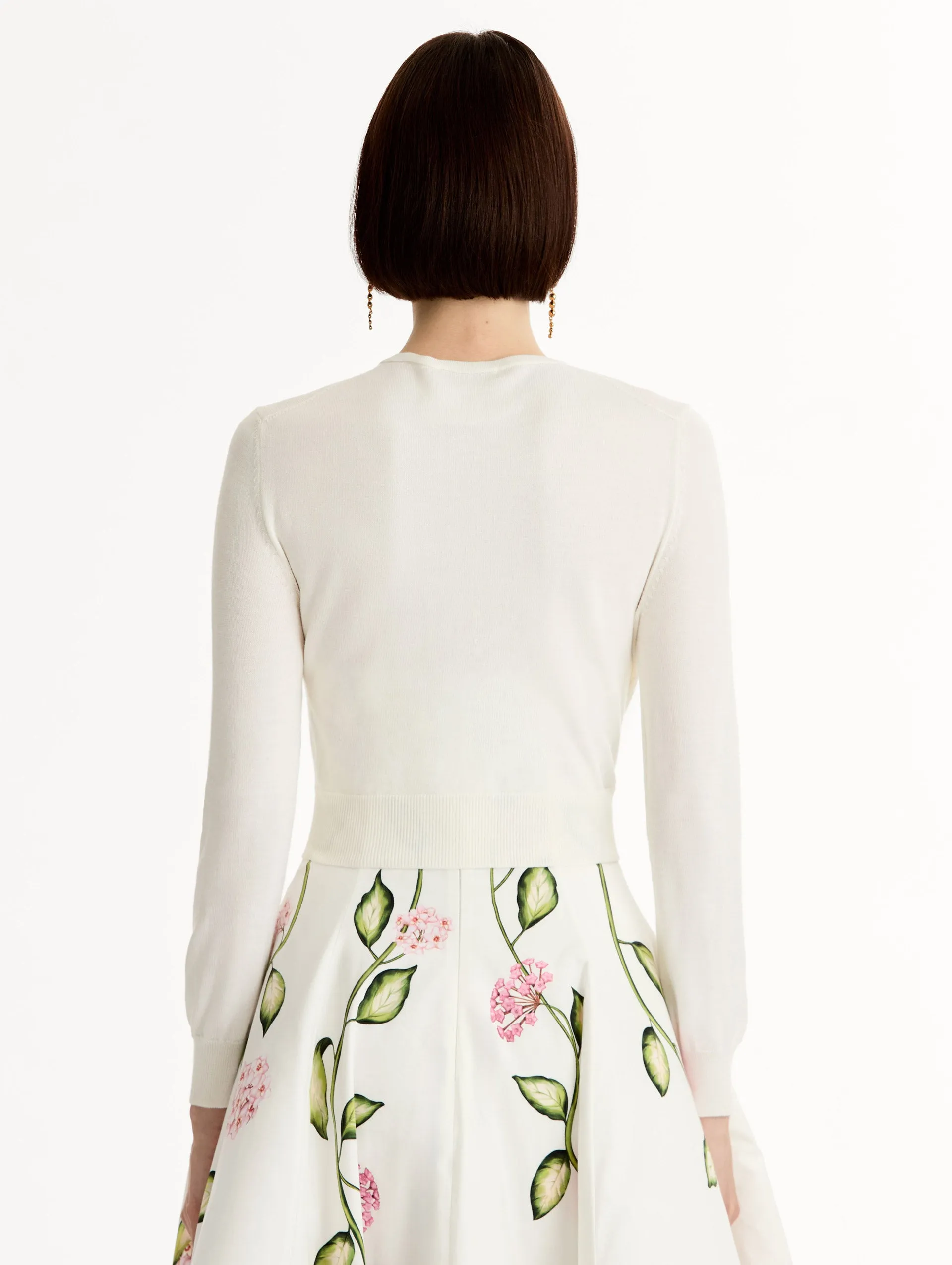 Porcelain Flower Threadwork Cropped Cardigan sold by Oscar de la Renta product image thumbnail 4