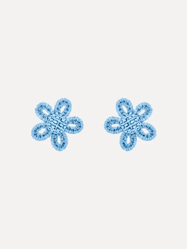 Small Woven Raffia Flower Earrings sold by Oscar de la Renta