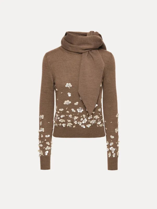 Mother of Pearl Embroidered Pullover with Scarf sold by Oscar de la Renta