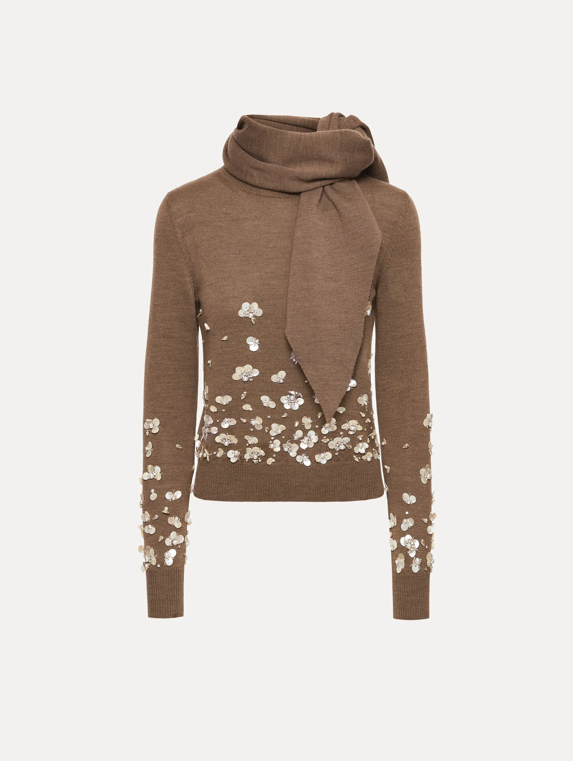 Mother of Pearl Embroidered Pullover with Scarf sold by Oscar de la Renta