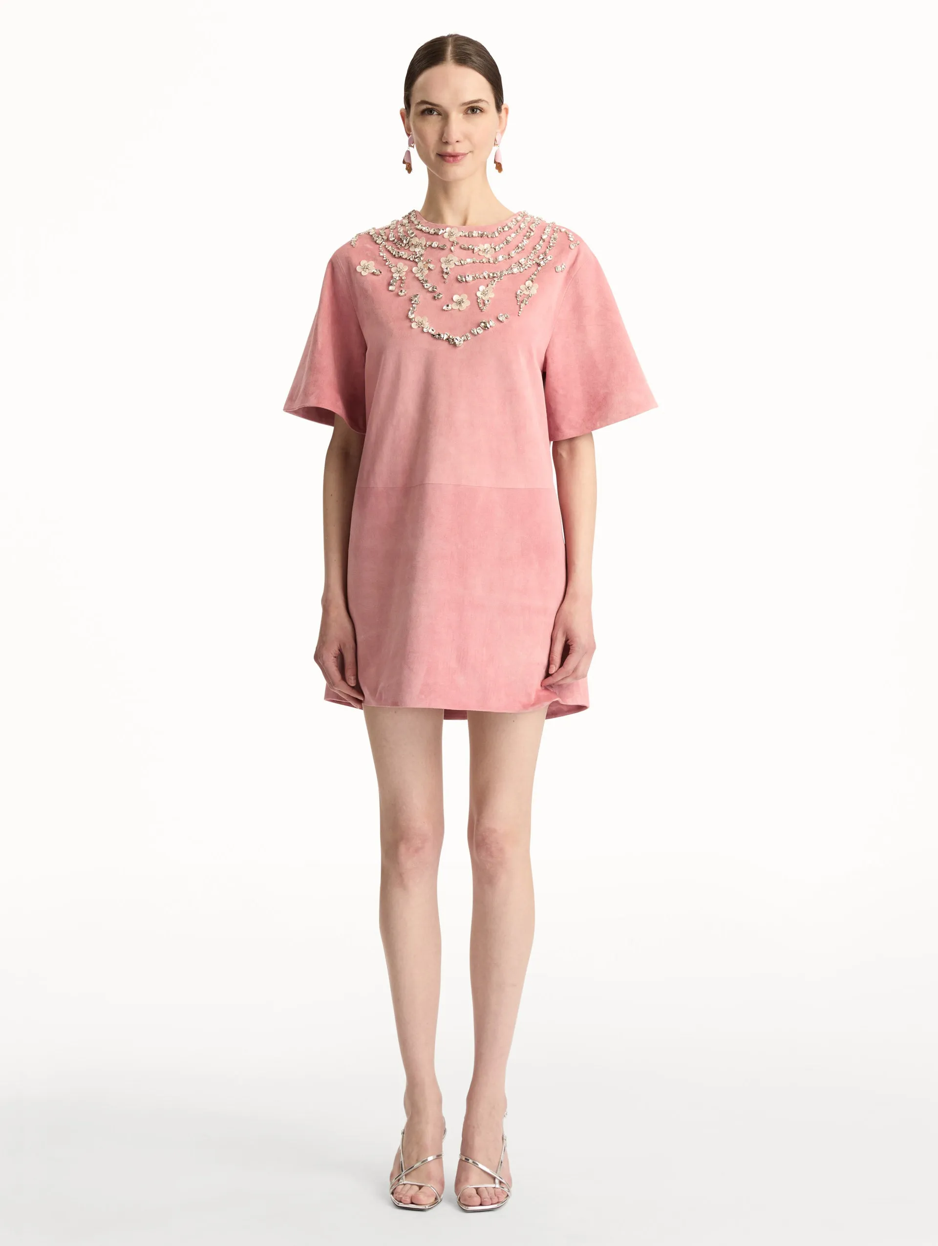 Crystal Necklace Embroidered Suede Dress sold by Oscar de la Renta product image thumbnail 2