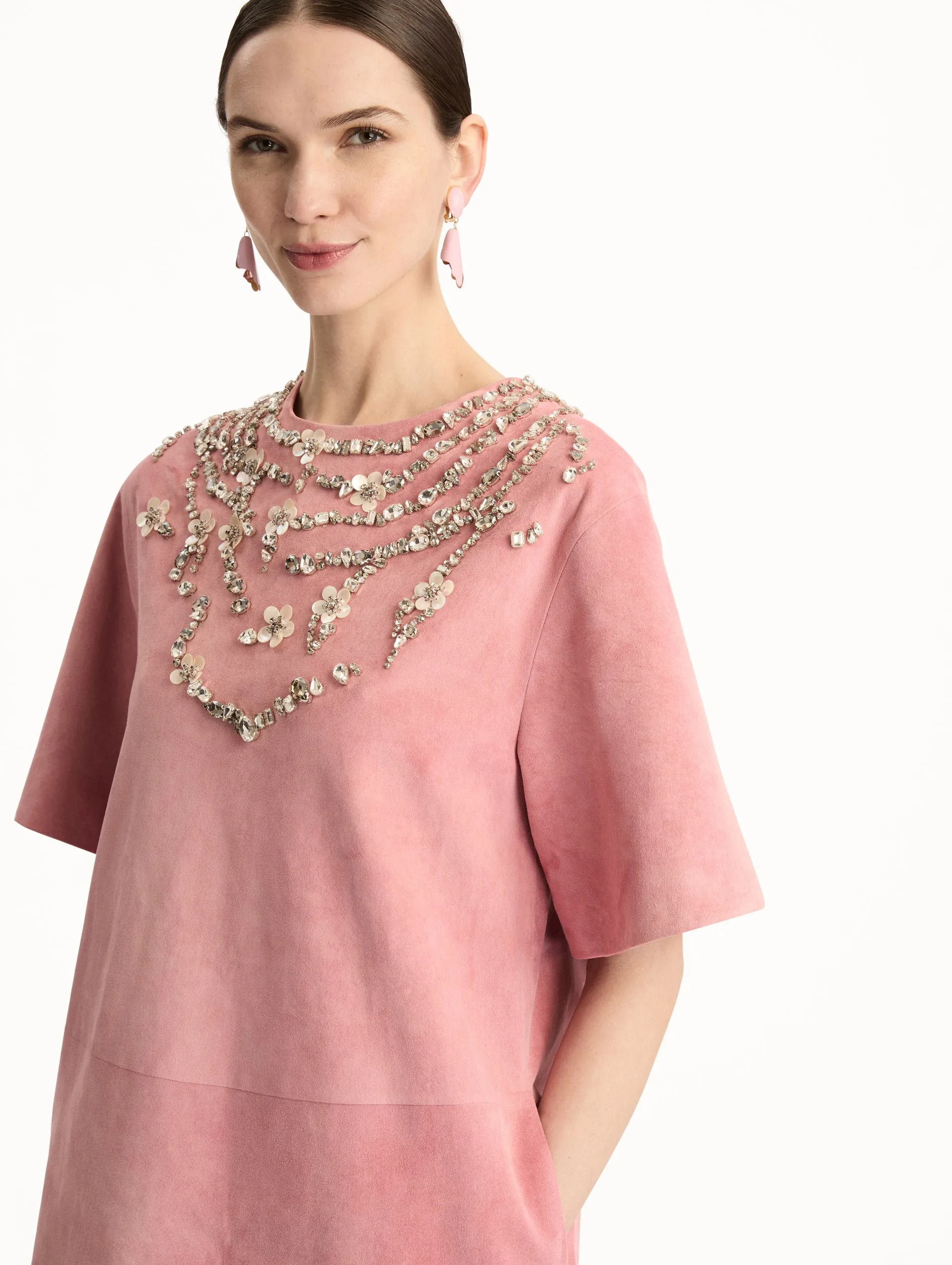 Crystal Necklace Embroidered Suede Dress sold by Oscar de la Renta product image thumbnail 5