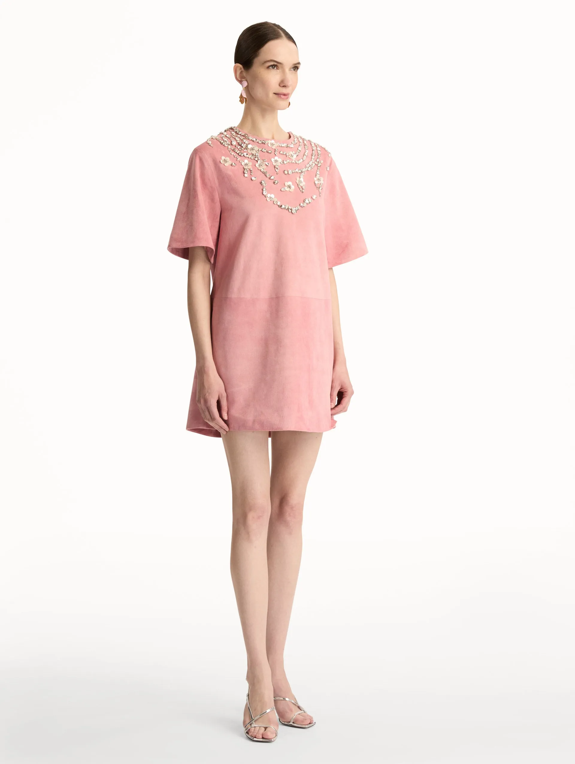 Crystal Necklace Embroidered Suede Dress sold by Oscar de la Renta product image thumbnail 4