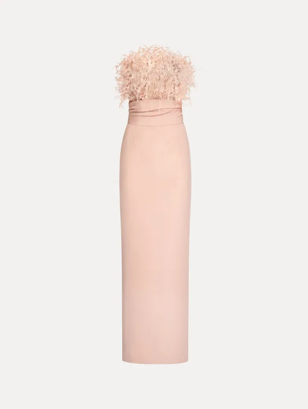 Point d’Esprit Feather Embroidered Gown made by Oscar de la Renta