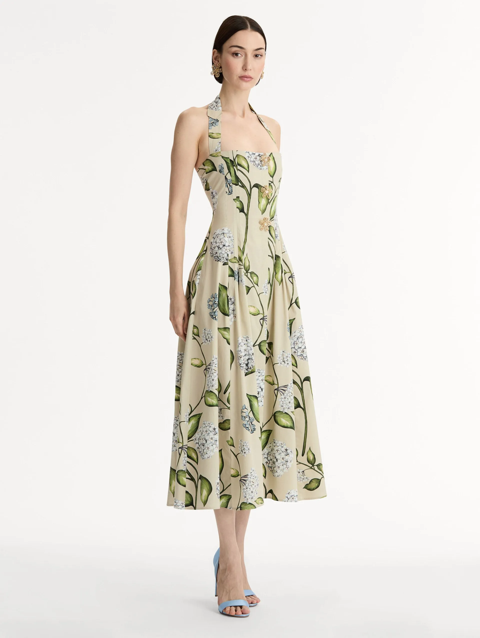 Porcelain Flower Cotton Poplin Halter Dress sold by Oscar de la Renta product image thumbnail 4