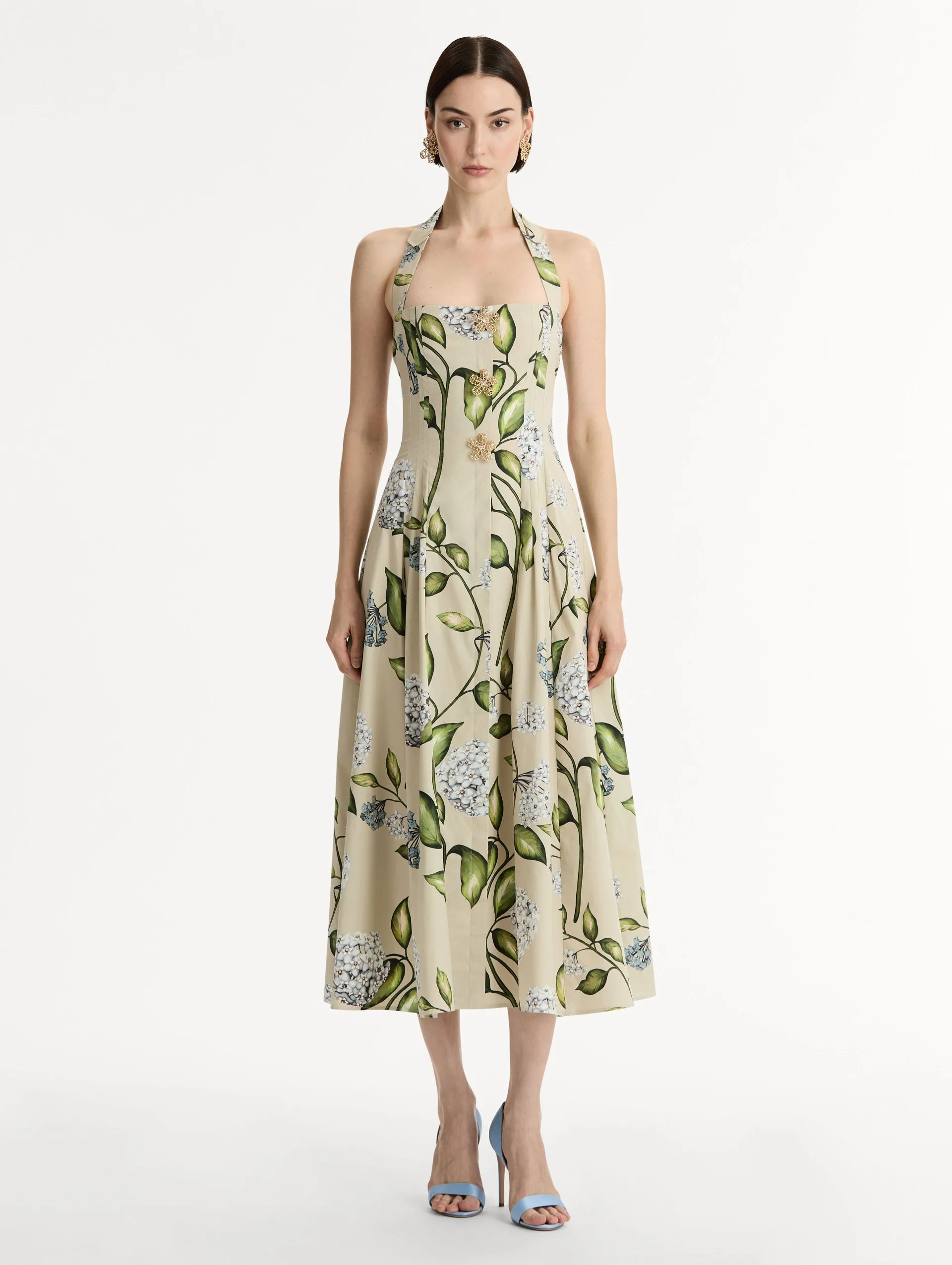 Porcelain Flower Cotton Poplin Halter Dress sold by Oscar de la Renta product image thumbnail 2