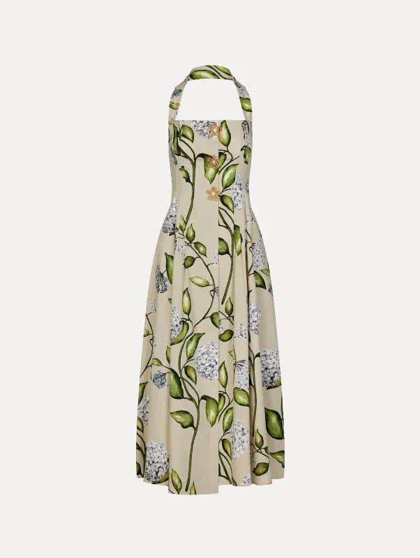 Porcelain Flower Cotton Poplin Halter Dress sold by Oscar de la Renta