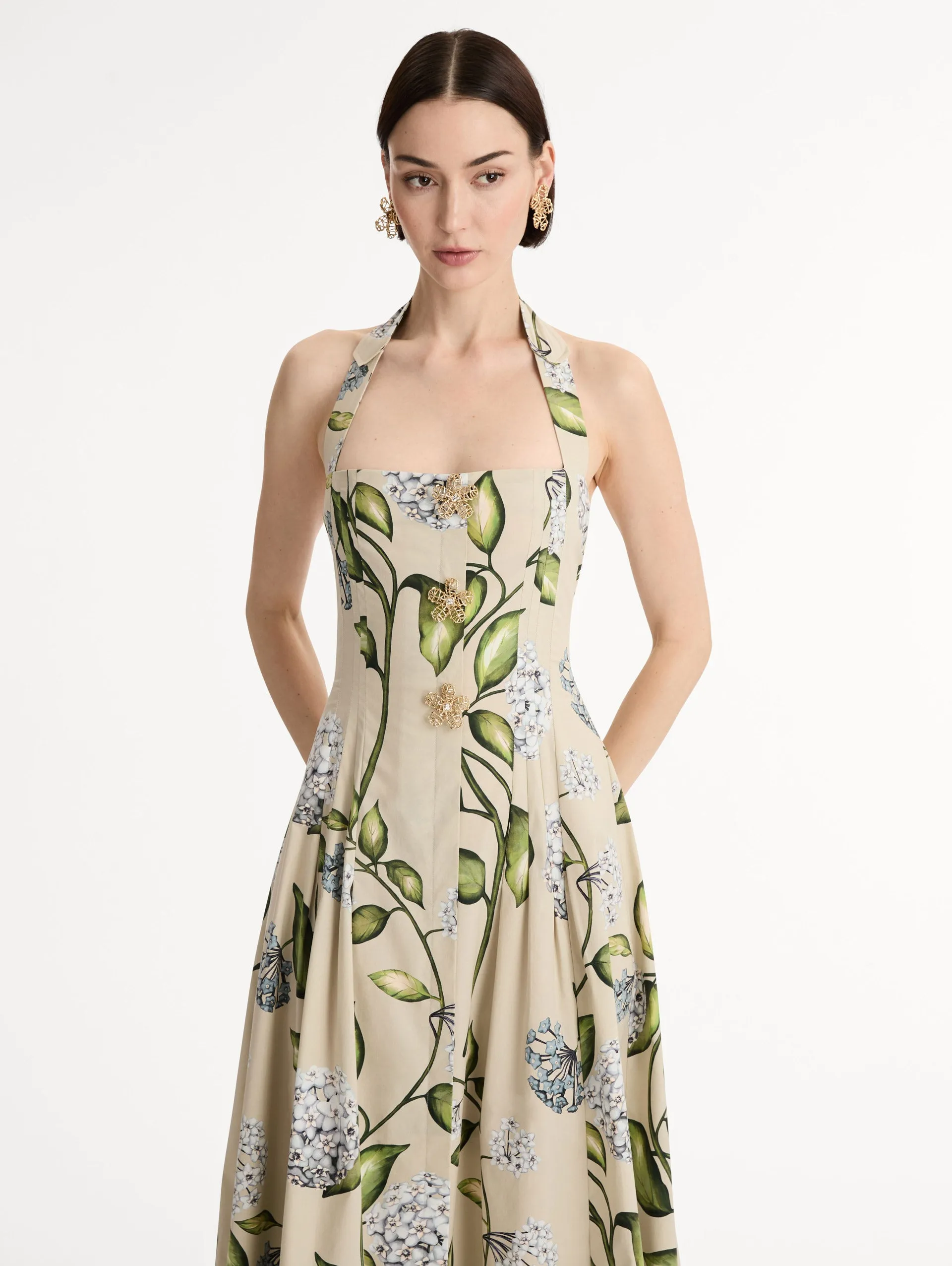 Porcelain Flower Cotton Poplin Halter Dress sold by Oscar de la Renta product image thumbnail 5