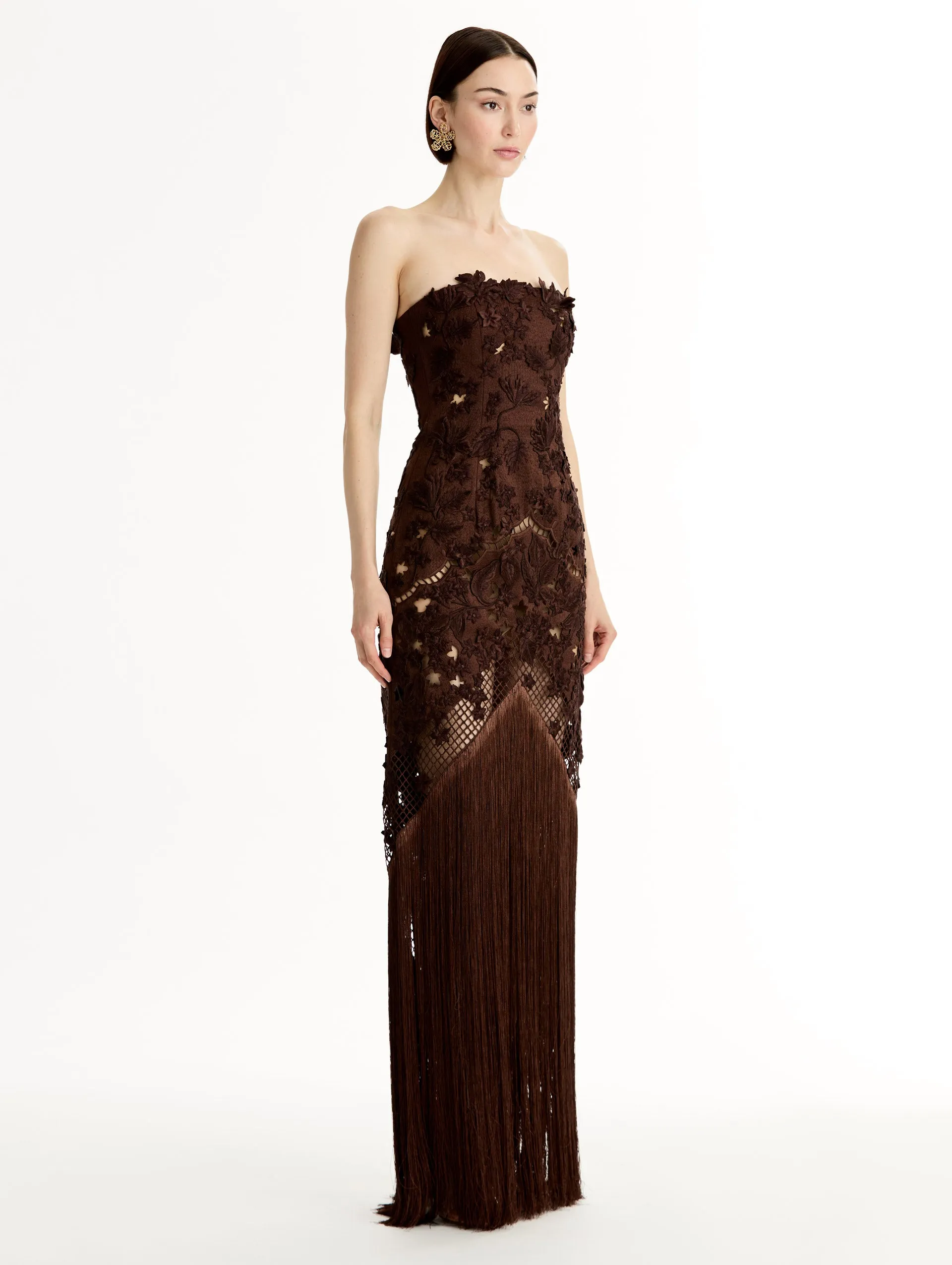 Porcelain Flower Lattice Fringe Gown sold by Oscar de la Renta product image thumbnail 4