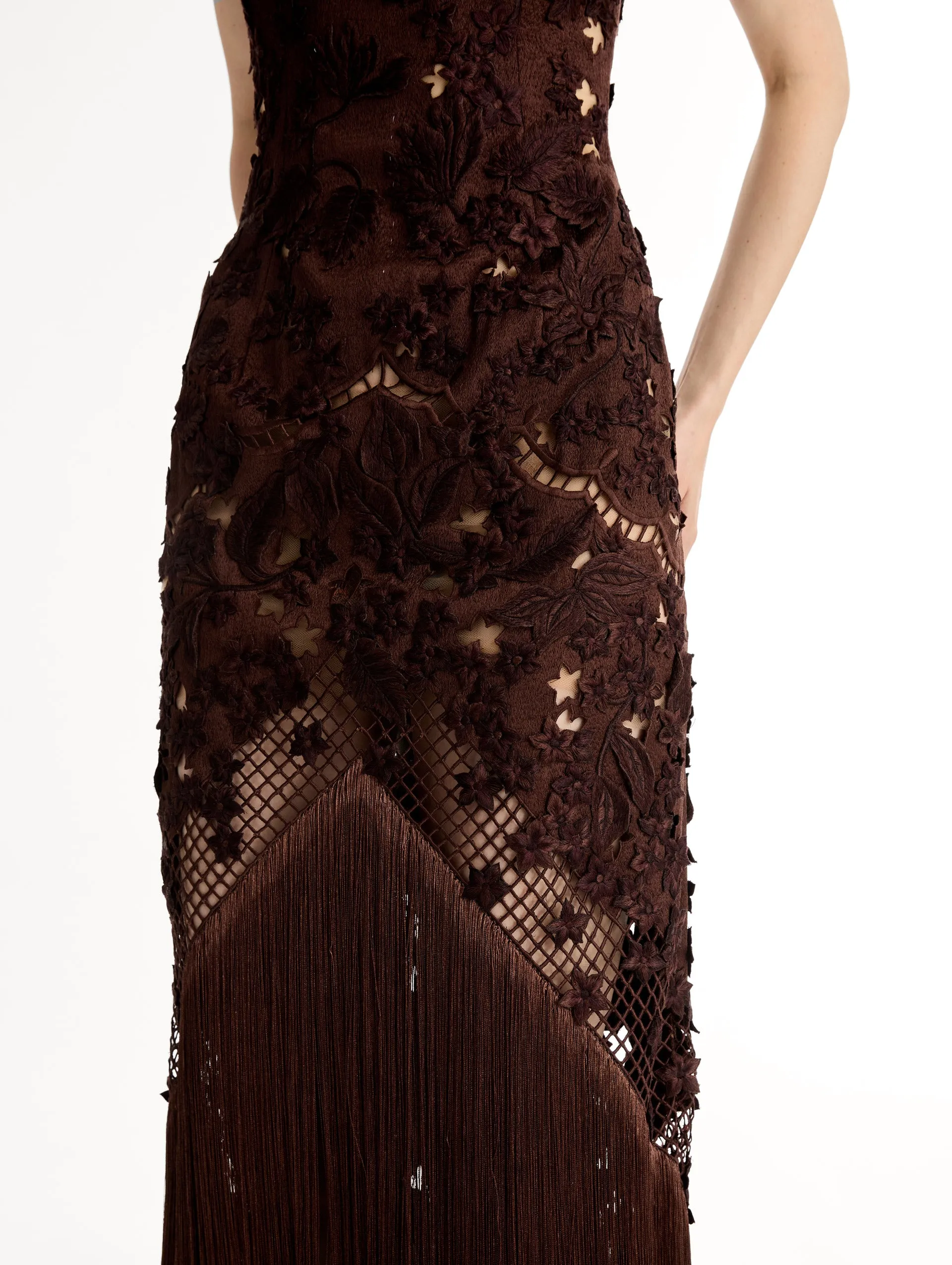 Porcelain Flower Lattice Fringe Gown sold by Oscar de la Renta product image thumbnail 5