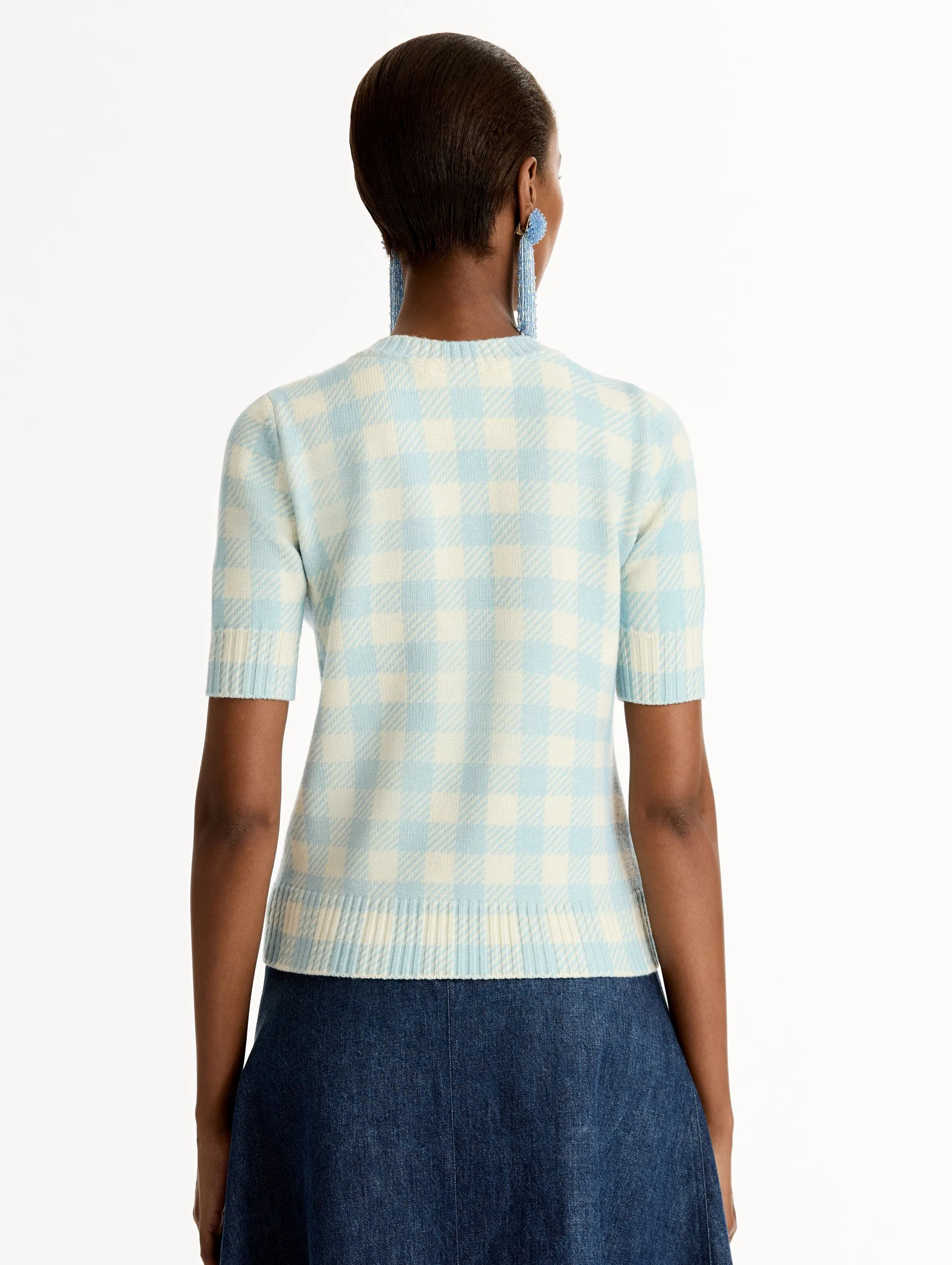 Gingham Pullover with Floral Appliqué sold by Oscar de la Renta product image thumbnail 3