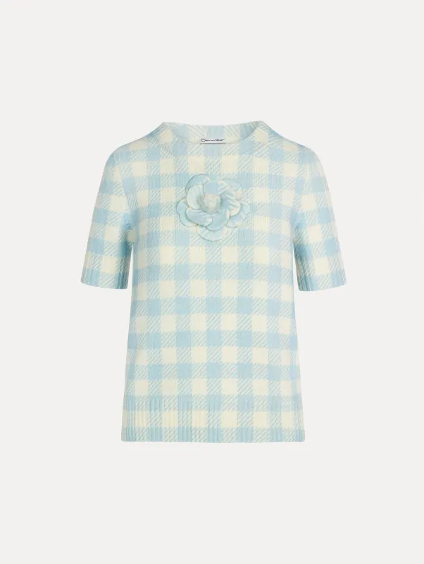 Gingham Pullover with Floral Appliqué sold by Oscar de la Renta