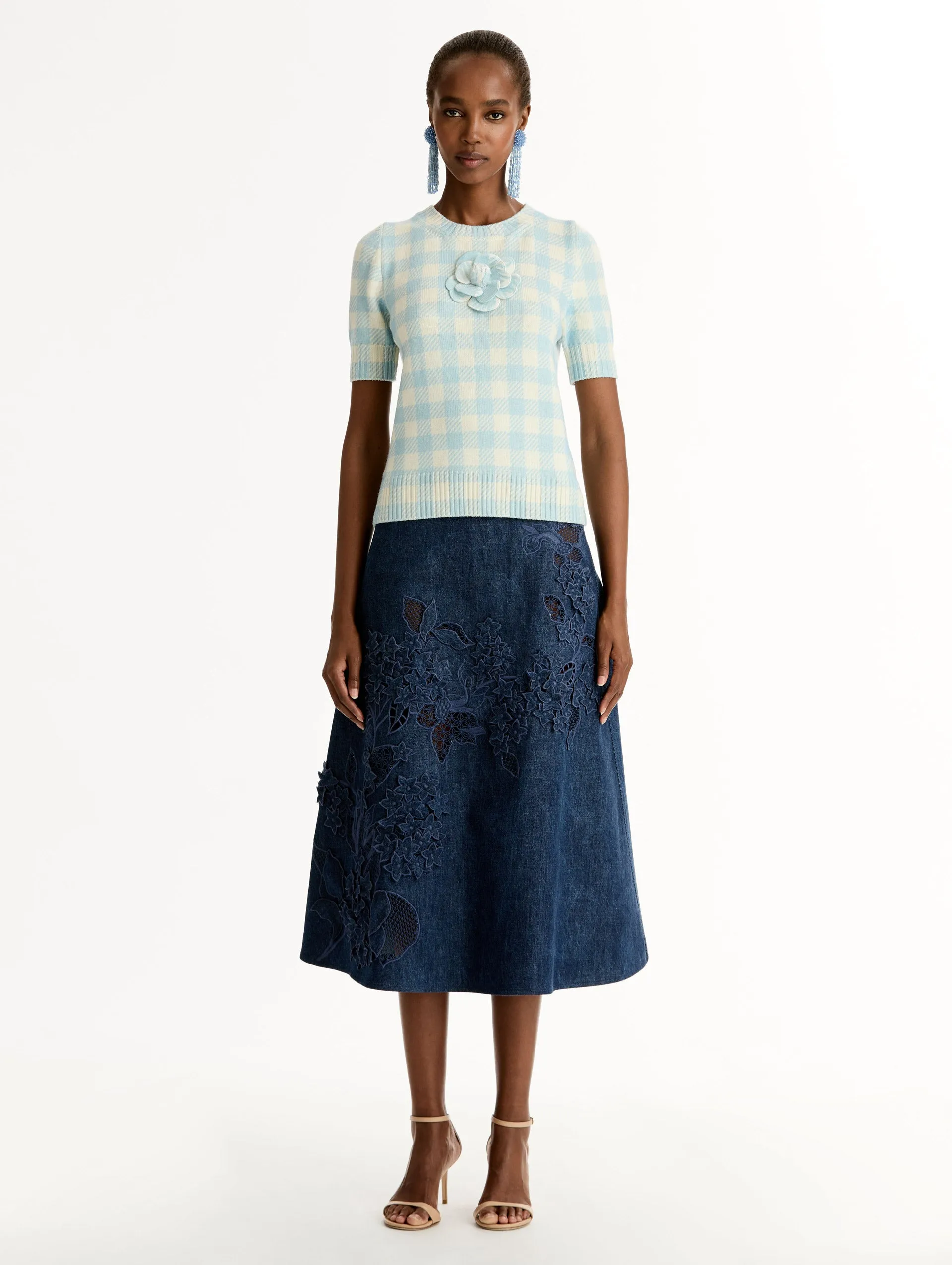 Gingham Pullover with Floral Appliqué sold by Oscar de la Renta product image thumbnail 2