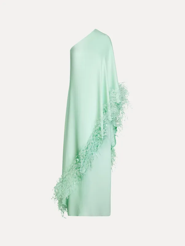 Point d’Esprit Feather Embroidered Caftan made by Oscar de la Renta
