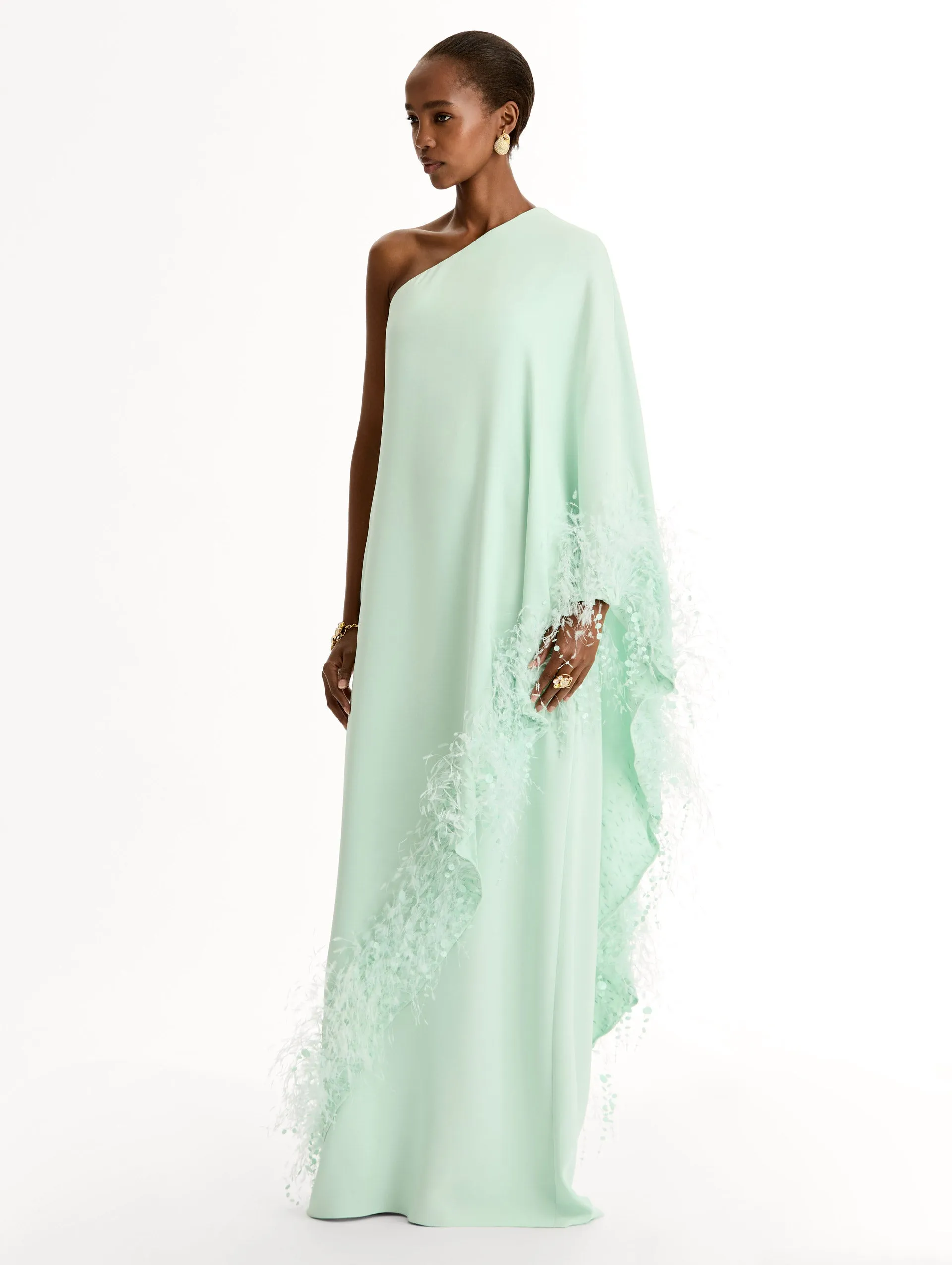 Point d’Esprit Feather Embroidered Caftan sold by Oscar de la Renta product image thumbnail 4