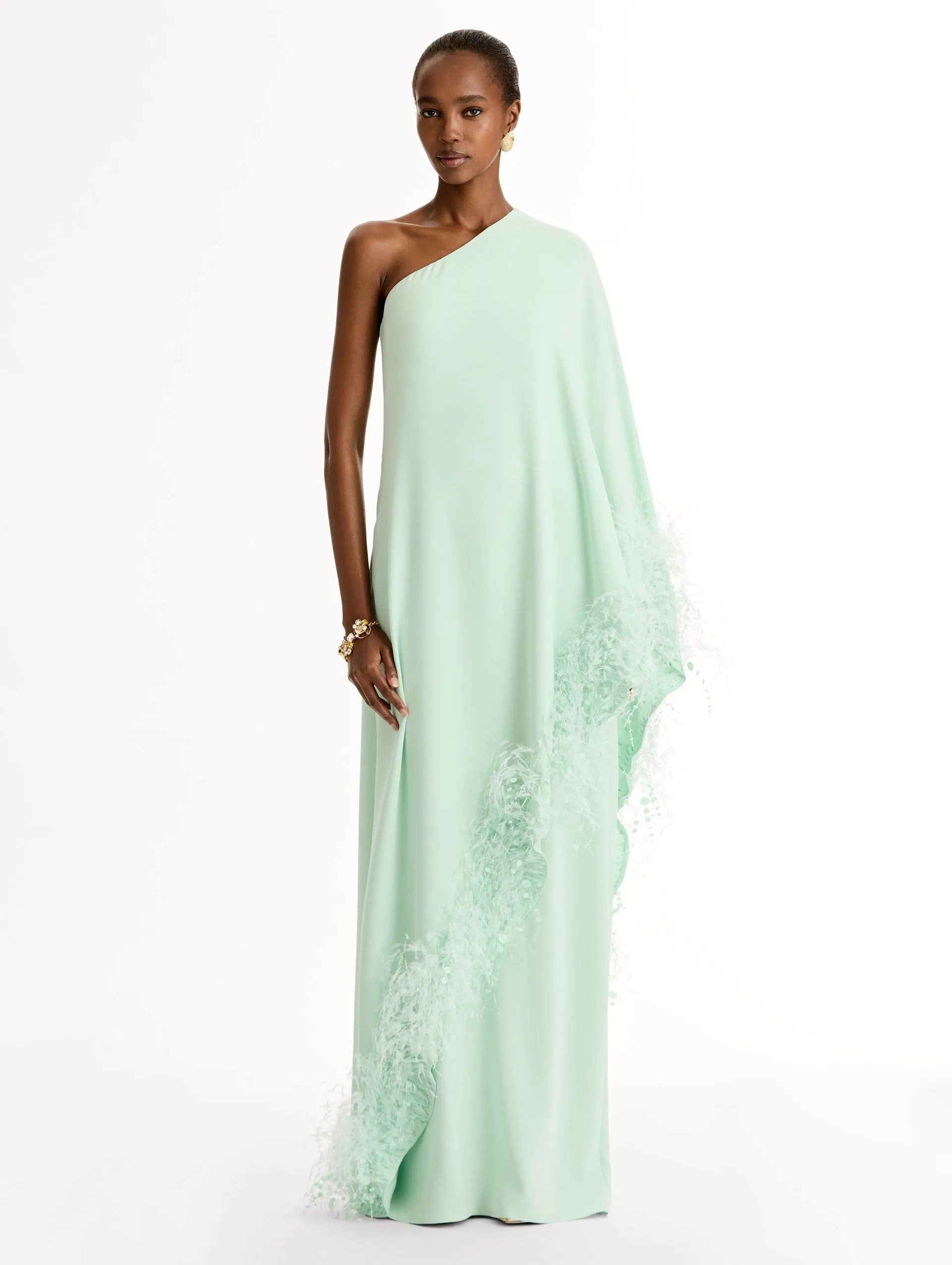 Point d’Esprit Feather Embroidered Caftan sold by Oscar de la Renta product image thumbnail 2