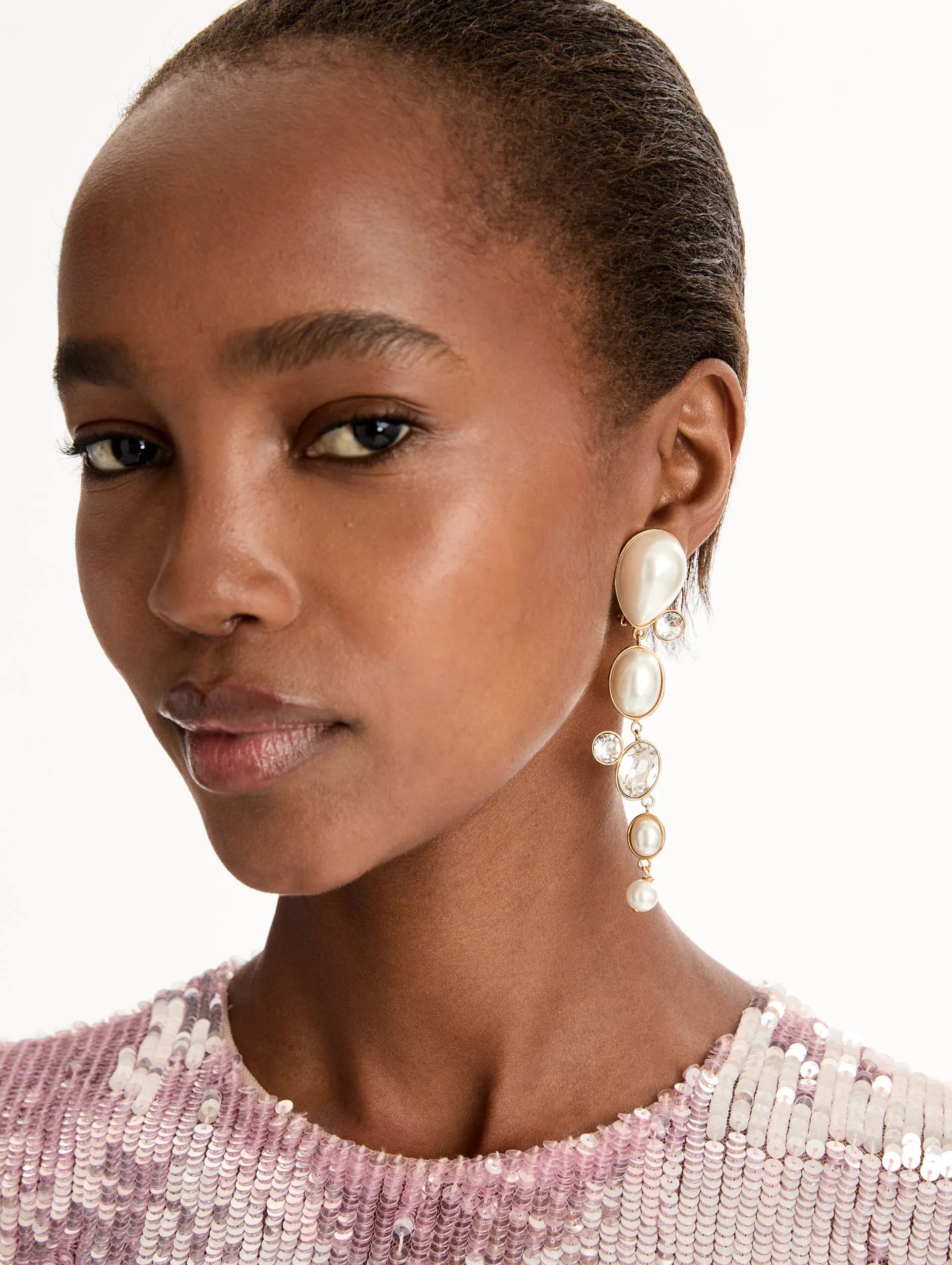 Pearls & Rhinestones Drop Clip-On Earrings sold by Oscar de la Renta product image thumbnail 2