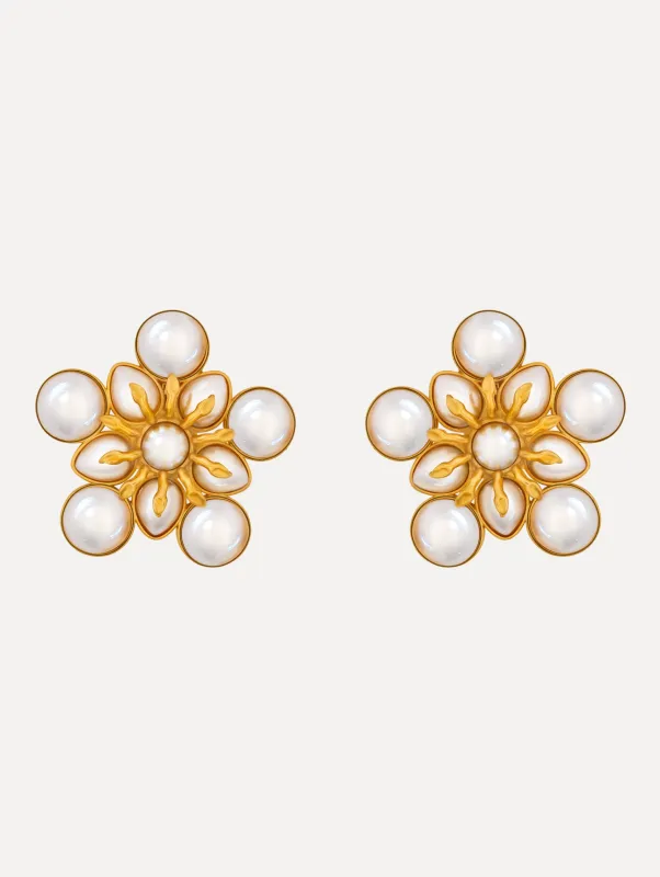 Large Pearl Flower Clip-On Earrings sold by Oscar de la Renta
