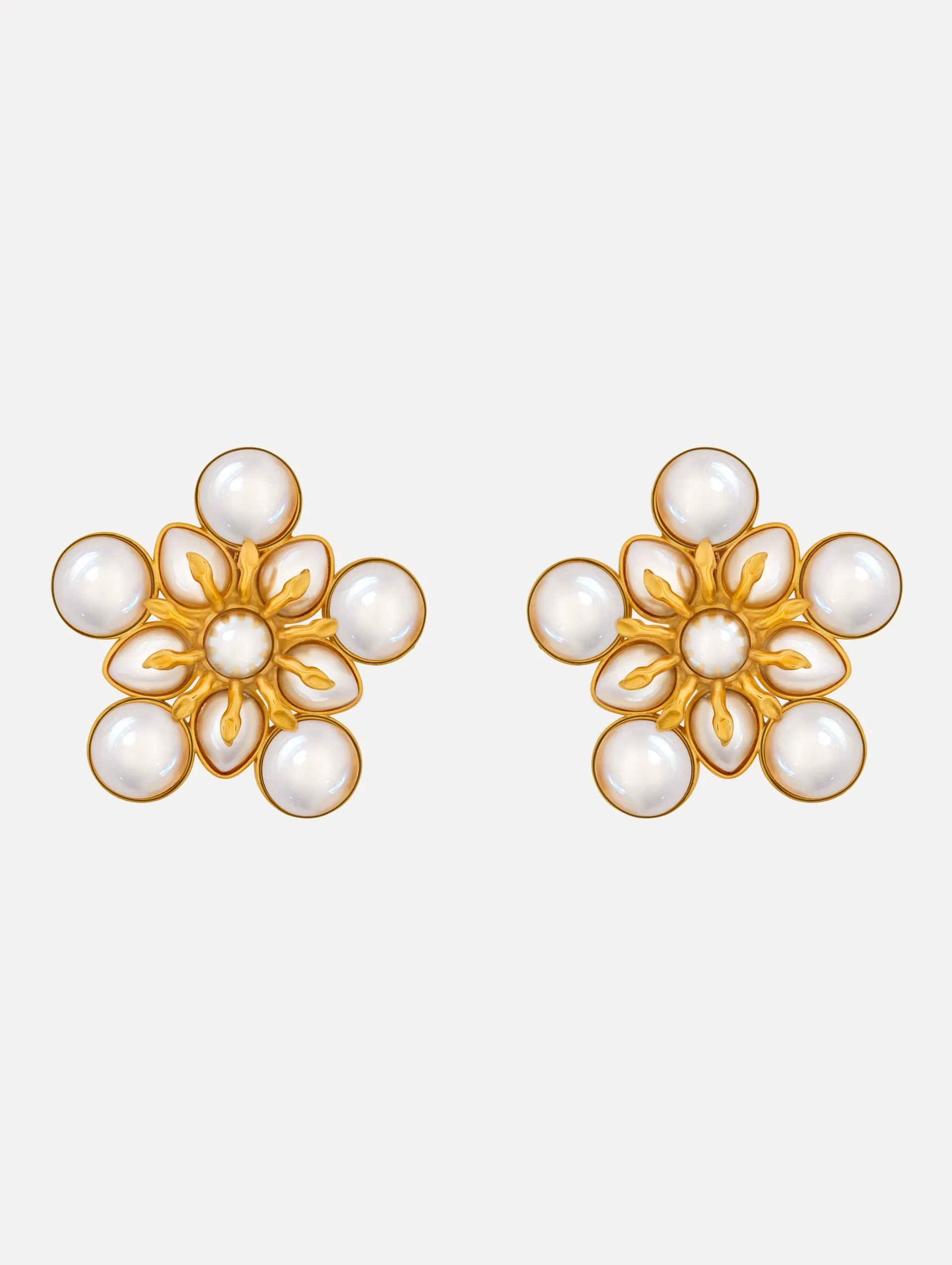 Large Pearl Flower Clip-On Earrings sold by Oscar de la Renta