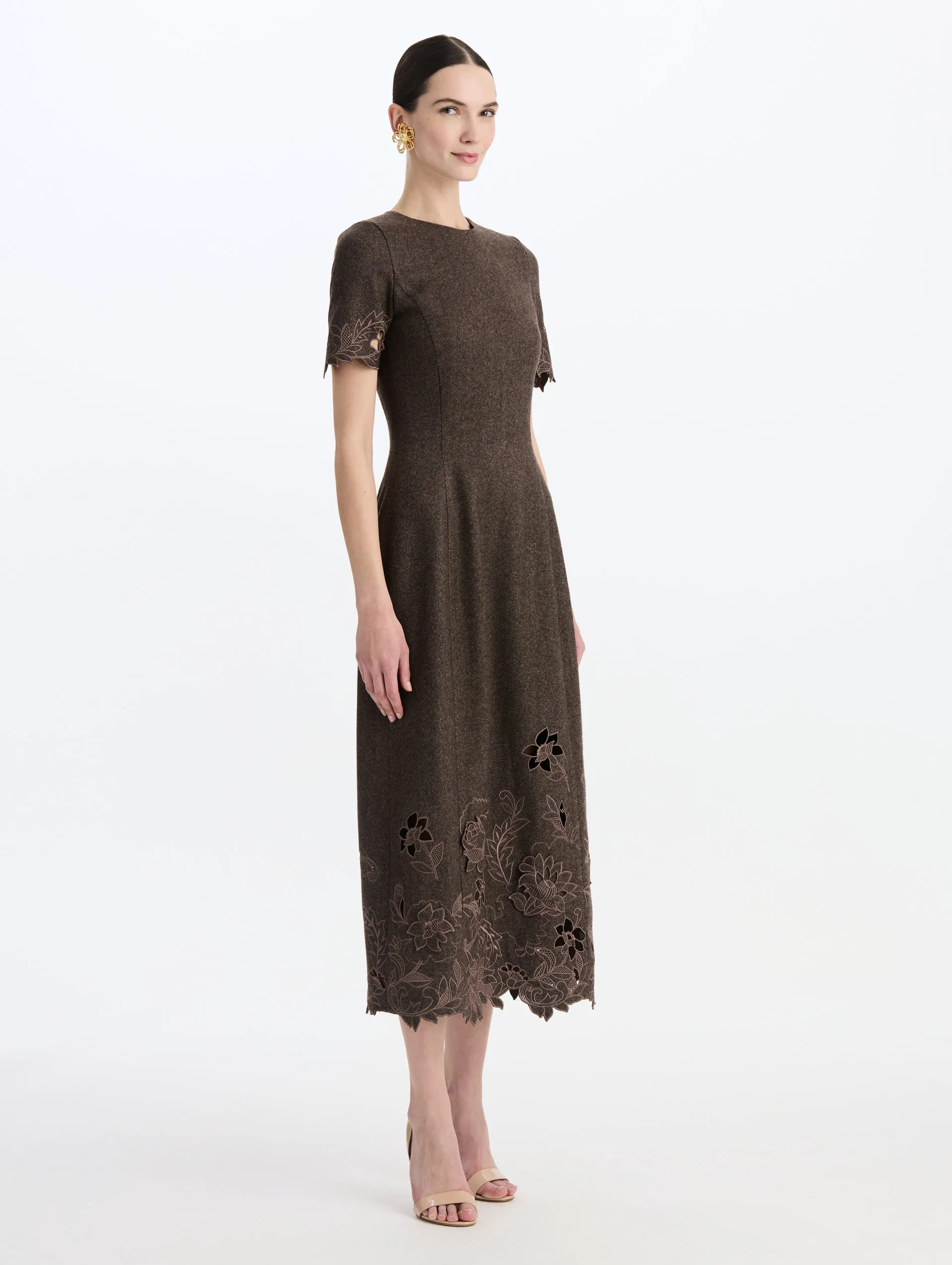 Peony Cutout Twill Herringbone Dress sold by Oscar de la Renta product image thumbnail 3