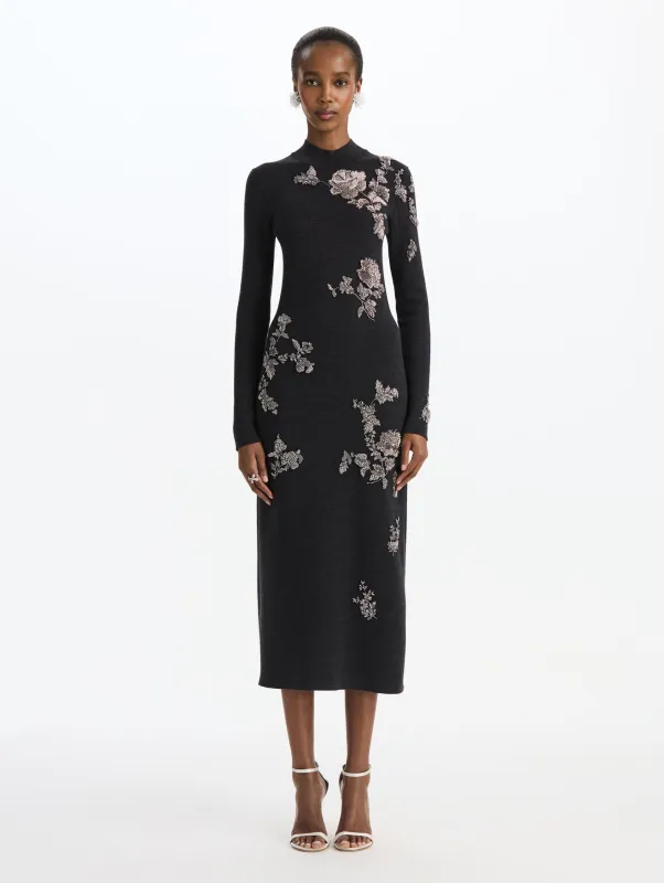 Beaded Floral Embroidered Knit Dress sold by Oscar de la Renta