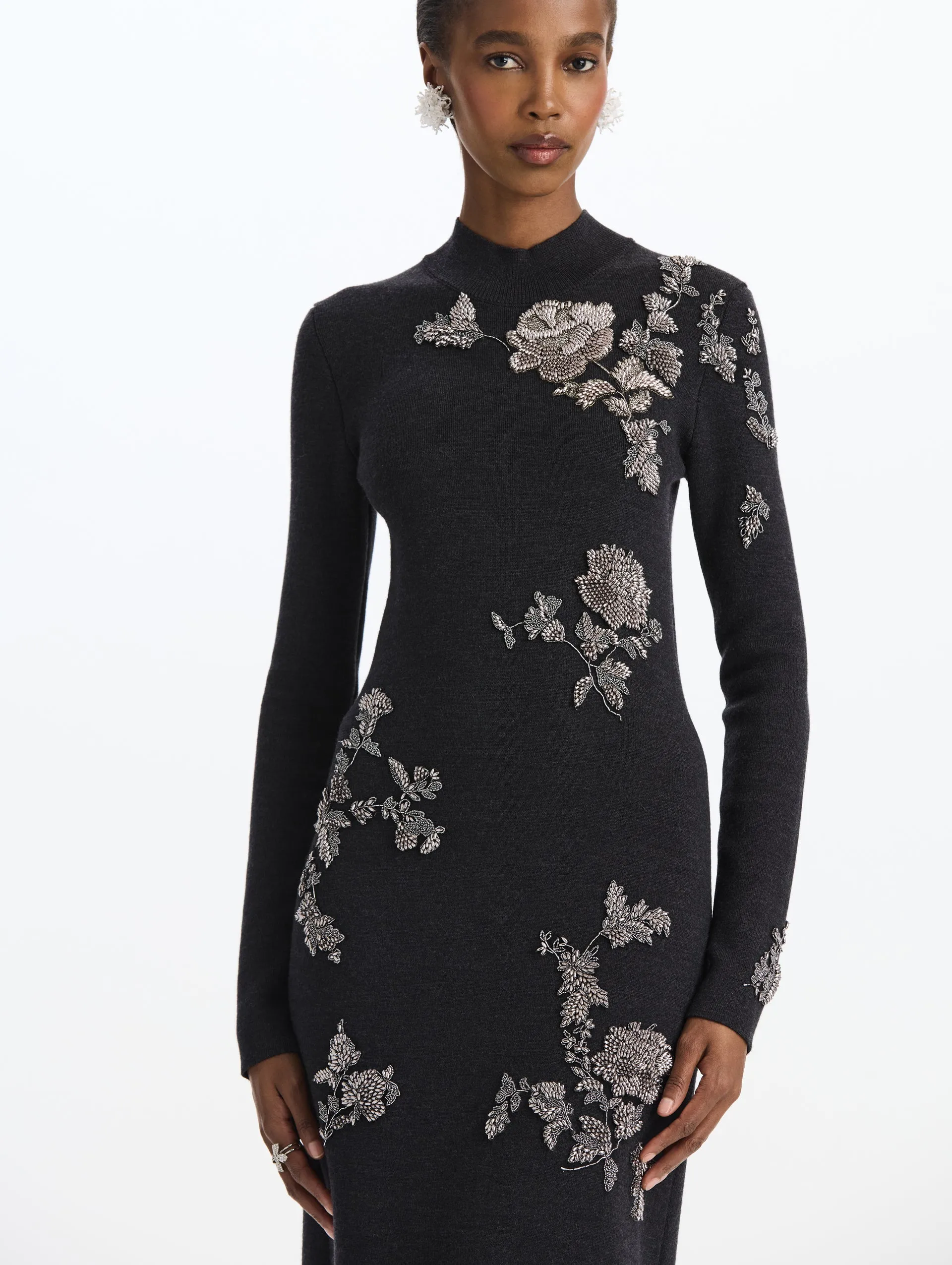 Beaded Floral Embroidered Knit Dress sold by Oscar de la Renta product image thumbnail 4