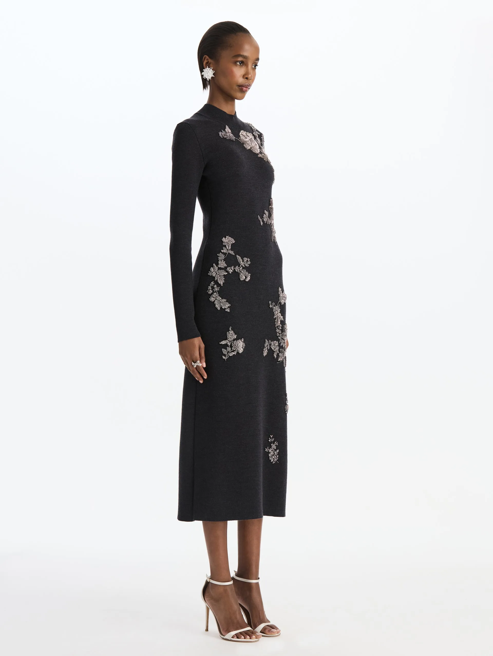 Beaded Floral Embroidered Knit Dress sold by Oscar de la Renta product image thumbnail 3