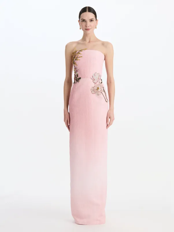Beaded Mixed Botanical Embroidered Column Gown made by Oscar de la Renta