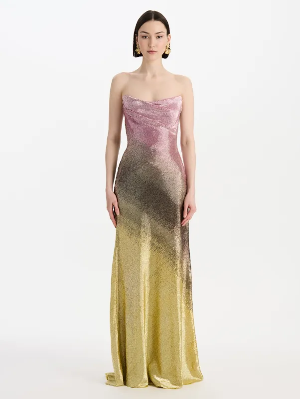 Beaded Sequin Moiré Ombré Gown made by Oscar de la Renta