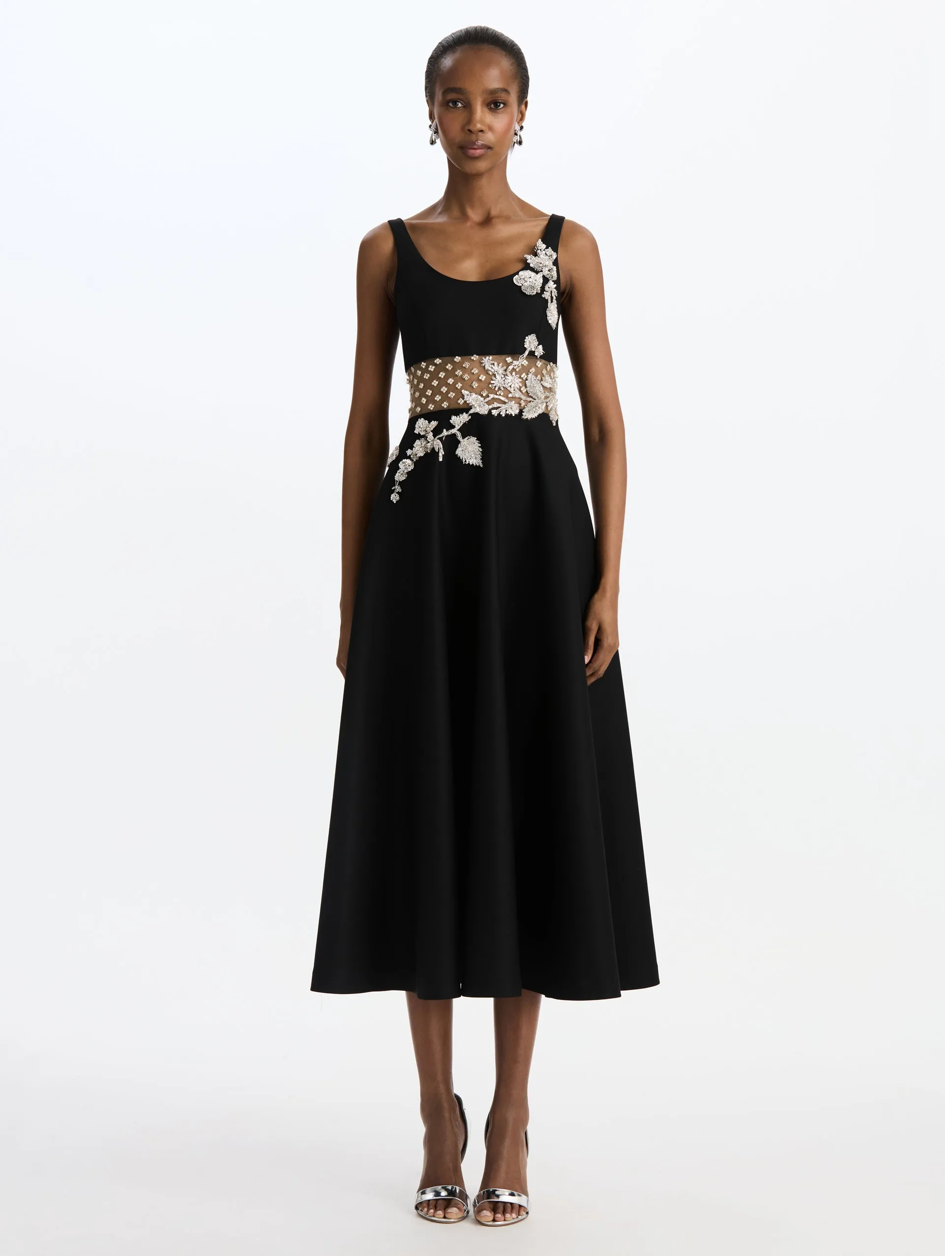 Crystal Grid Floral Embroidered Cocktail Dress sold by Oscar de la Renta