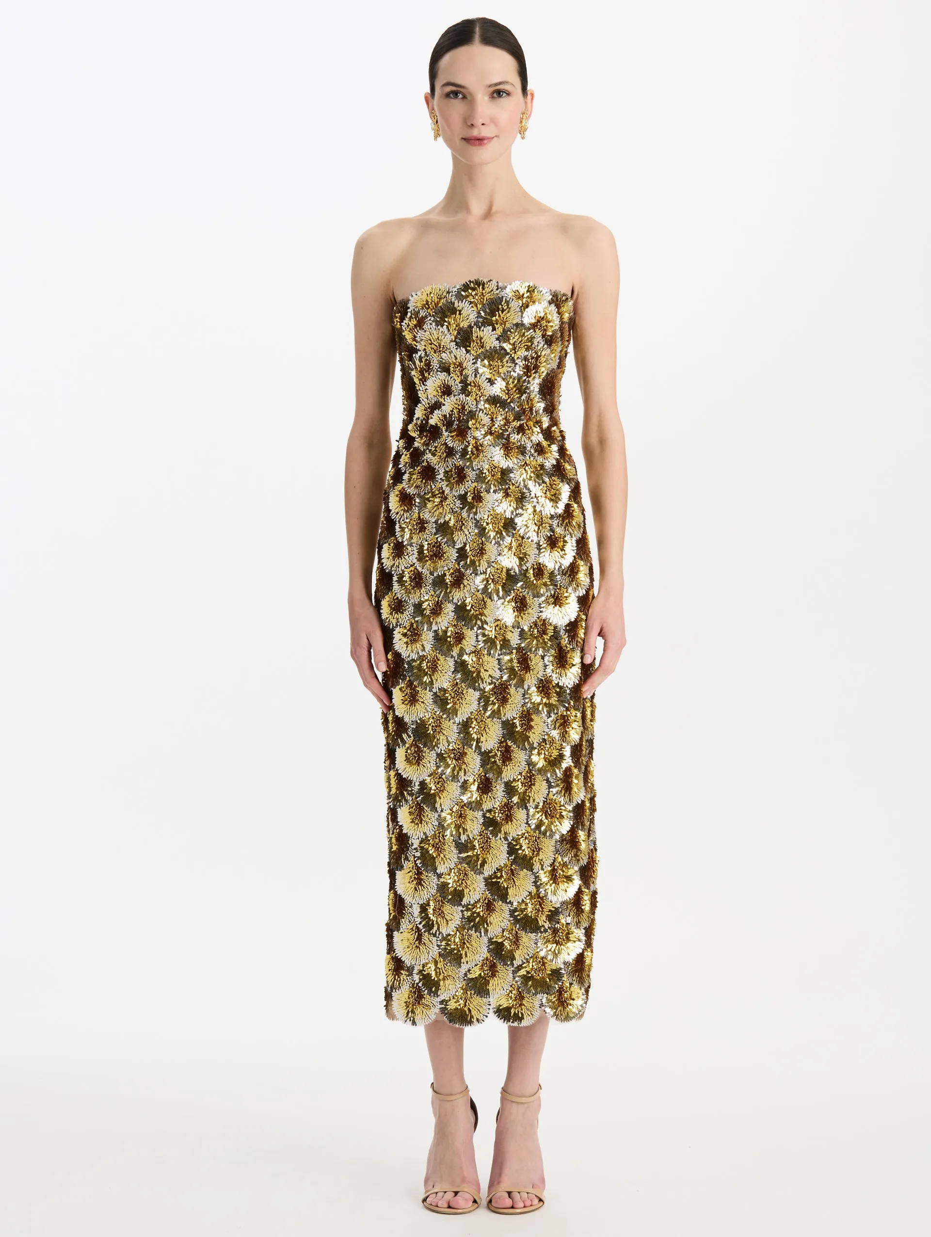 Sequin Embroidered Scalloped Cocktail Dress sold by Oscar de la Renta
