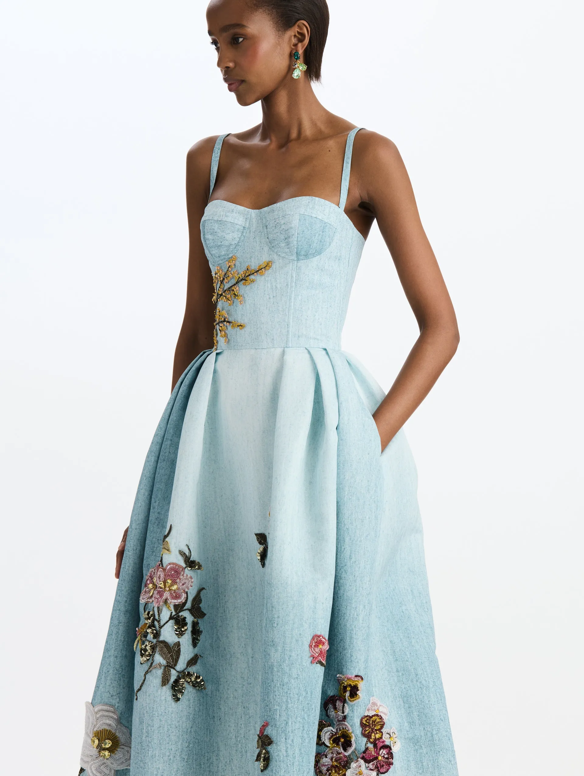Beaded Mixed Botanical Bustier Dress sold by Oscar de la Renta product image thumbnail 3