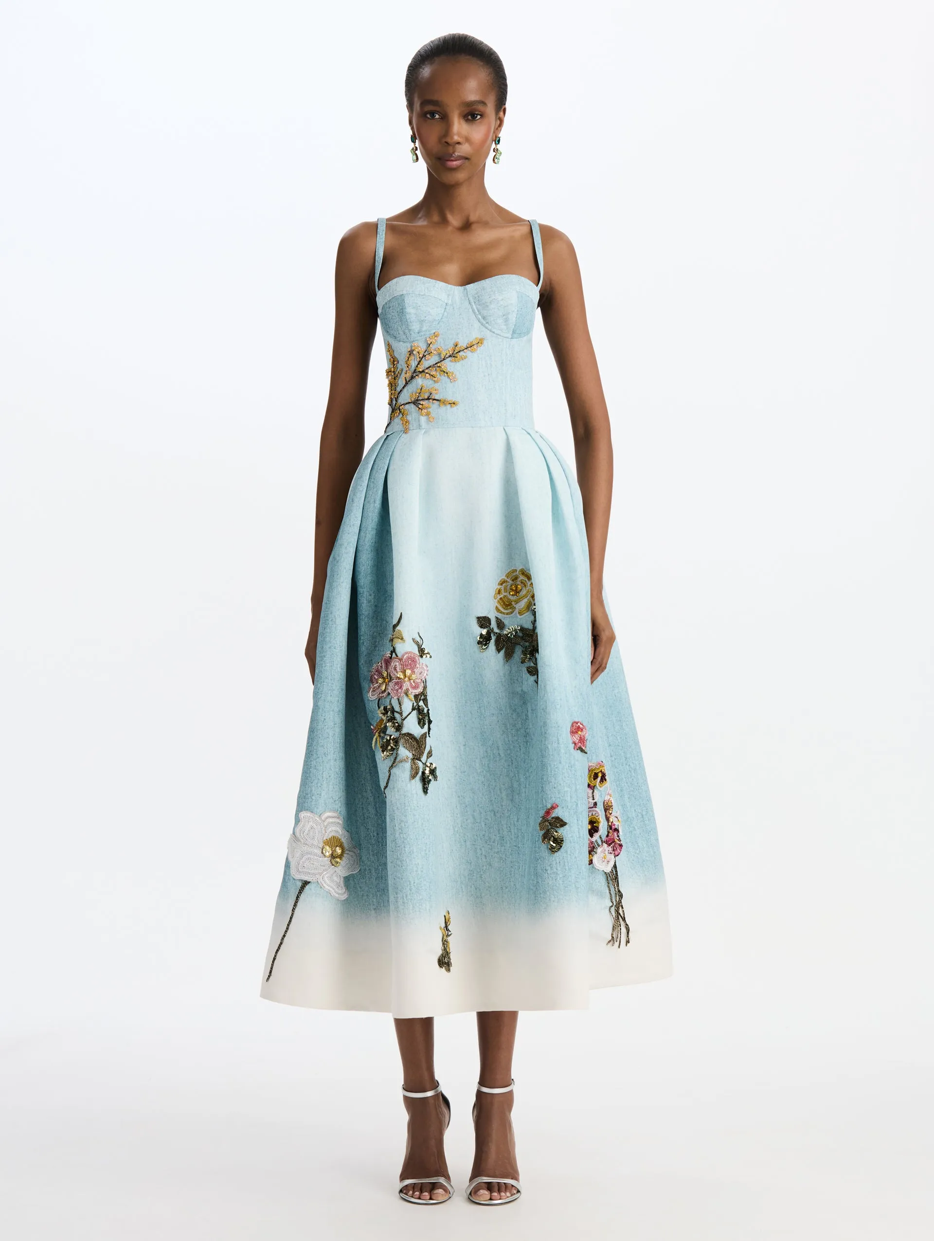Beaded Mixed Botanical Bustier Dress sold by Oscar de la Renta