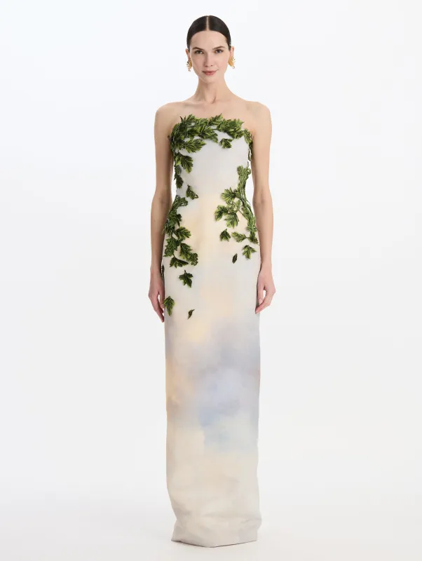 Maple Leaf Appliqué Column Gown made by Oscar de la Renta