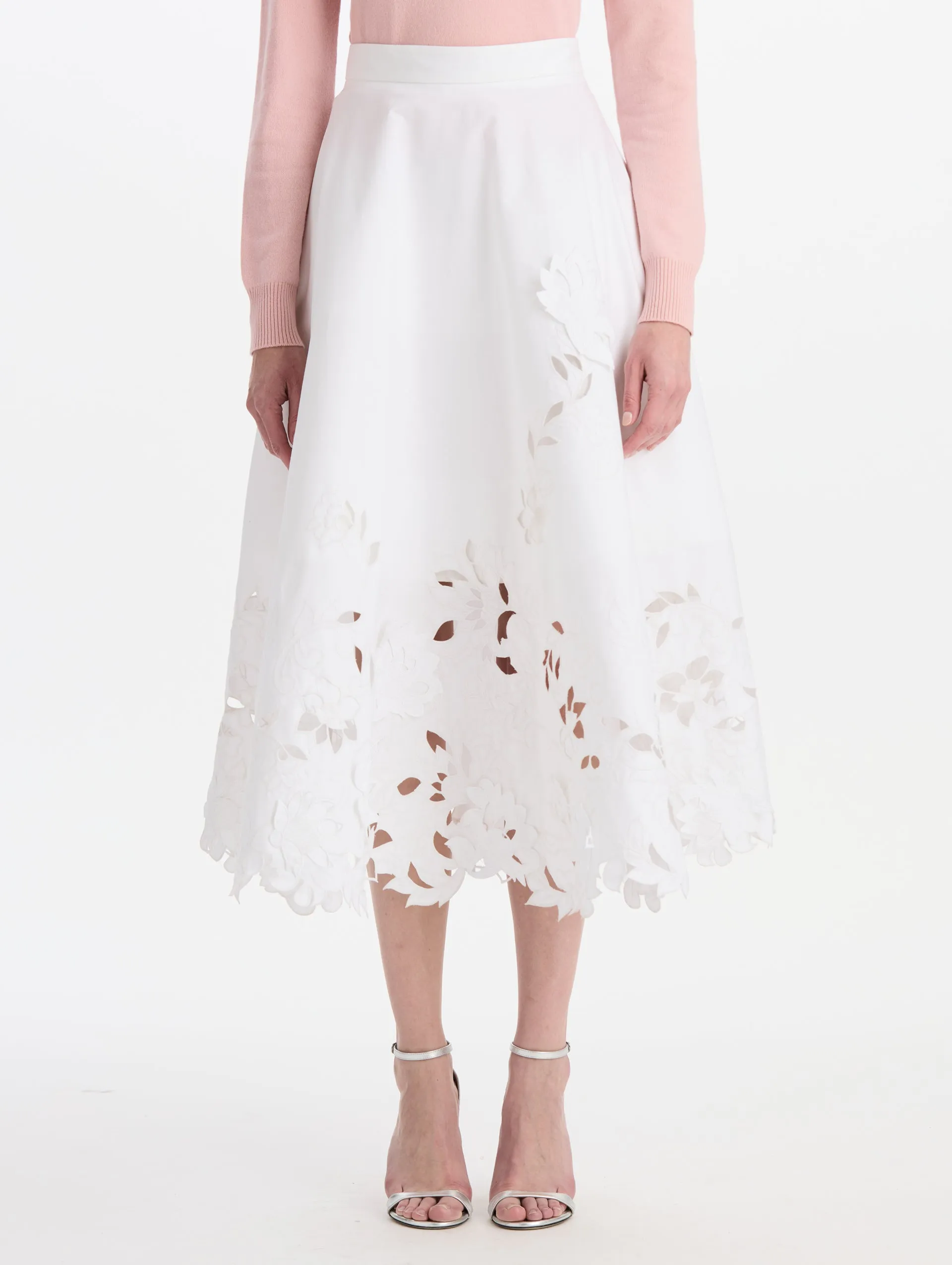 Floral Cutout Cotton Twill Skirt sold by Oscar de la Renta product image thumbnail 3